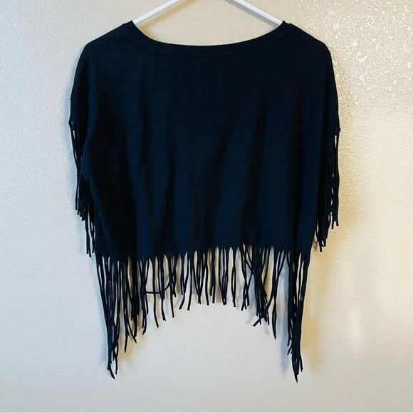The Beatles Abbey Road Medium Fringe Top Black Cropped Band Tee Boho Rock Shirt - Picture 2 of 4